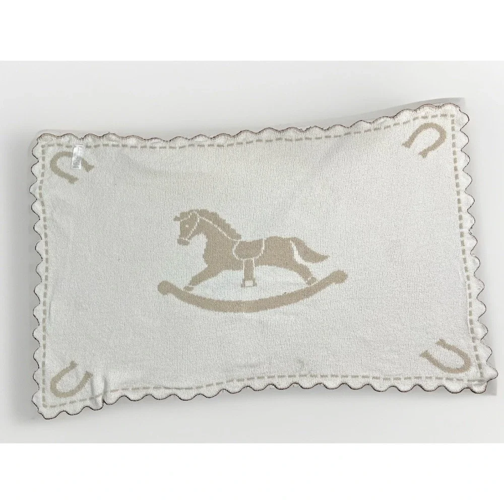 Kylie + Deena Baby Blanket 30x40 Western Cowboy Rocking‎ Horse Horseshoe Plush